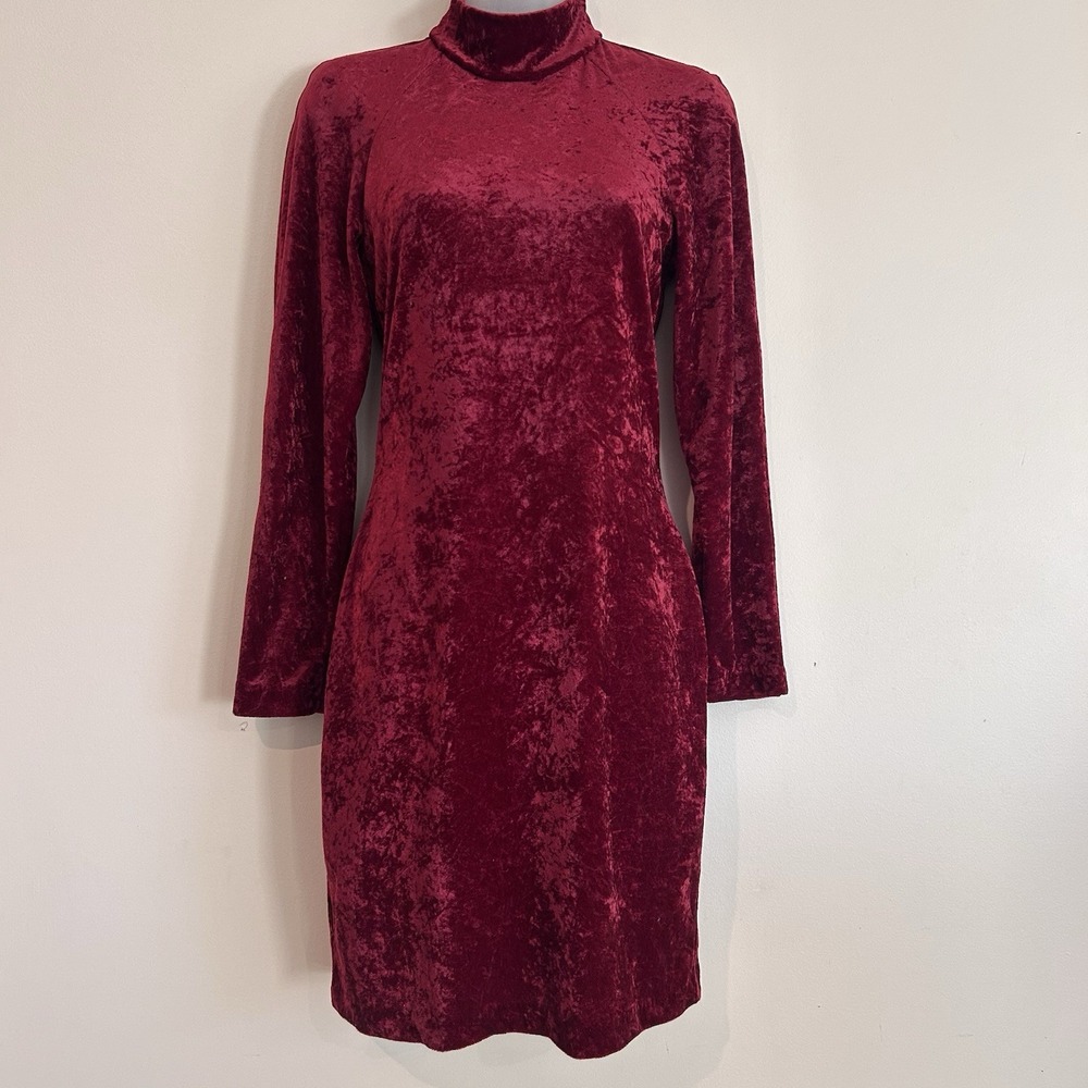 Vtg Made in USA Crushed Velvet Red Dress Sz M Bodycon All That Jazz